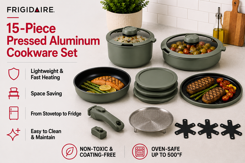Frigidaire 15-Piece Pressed Aluminum Cookware Set