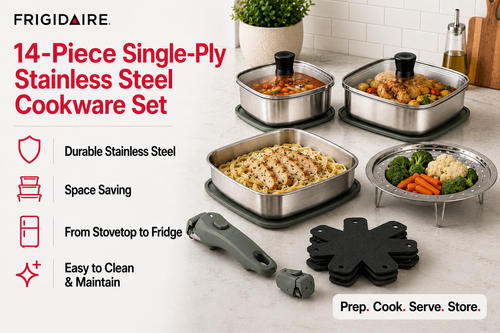 Frigidaire 14-Piece Single-Ply Stainless Steel Cookware Set