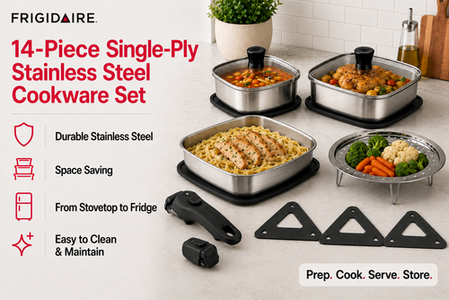Frigidaire 14-Piece Single-Ply Stainless Steel Cookware Set