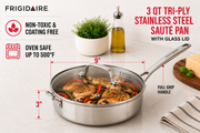 Frigidaire 3 QT Tri-Ply Stainless Steel Saute Pan with Glass Lid